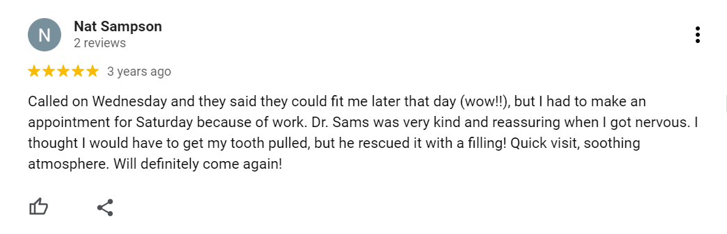 5-star Google review of Pittsburgh Dentistry