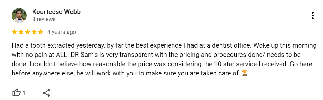 5-star Google review of Pittsburgh Dentistry