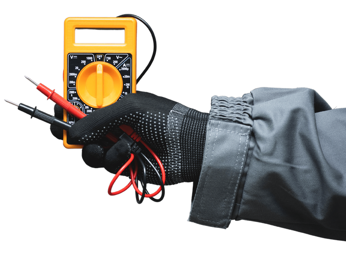 Technician hand with voltage tester