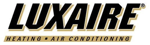 Luxaire logo with black text on a gold background: