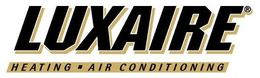 Luxaire logo with black text on a gold background: 