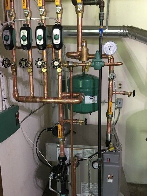 A boiler installed in a home. A boiler installed in a home.