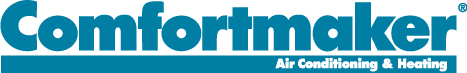 Comfortmaker logo with blue text on a blue background. Text reads 