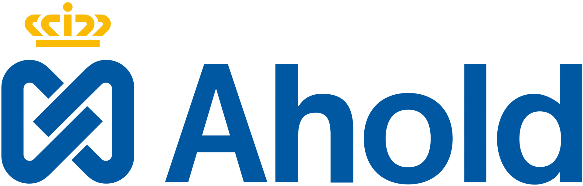 A logo for ahold with a crown on top
