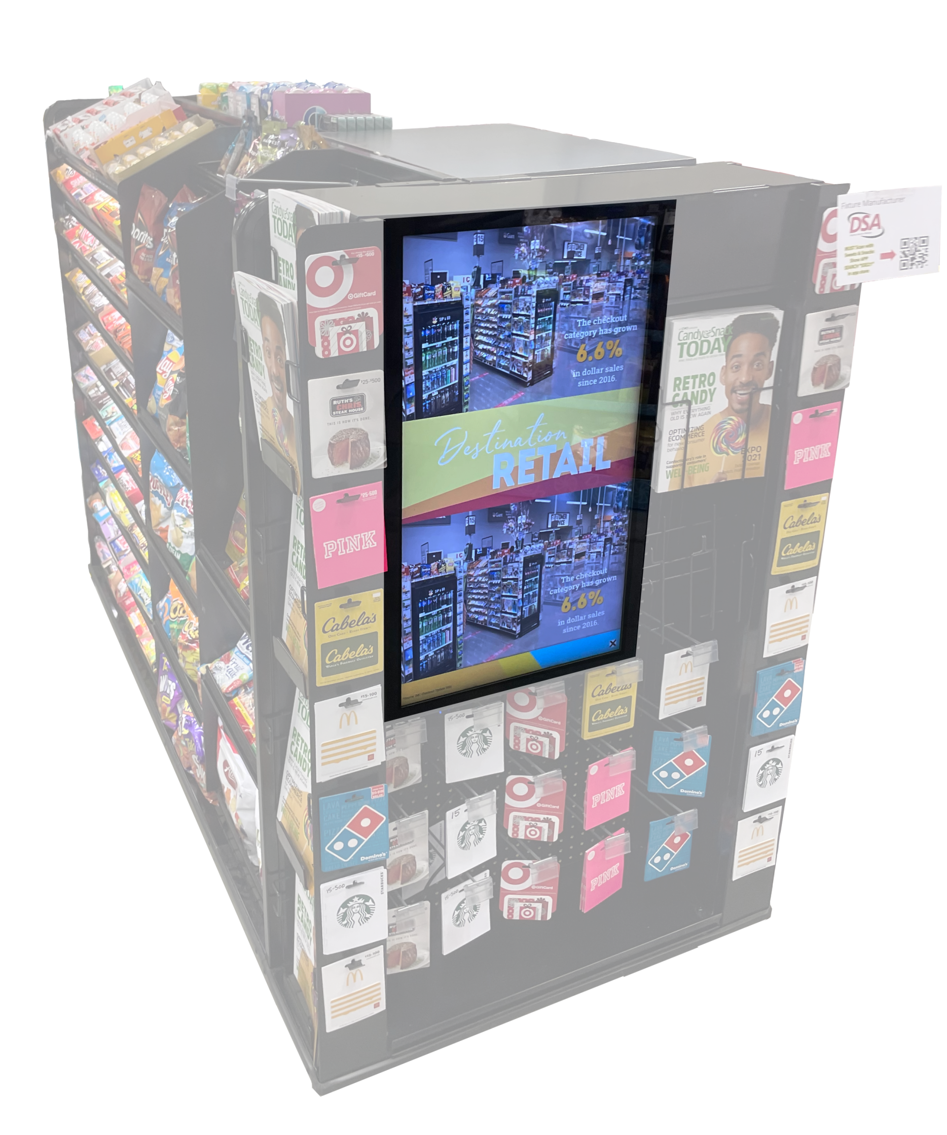 A picture of a store aisle with a tv on it.