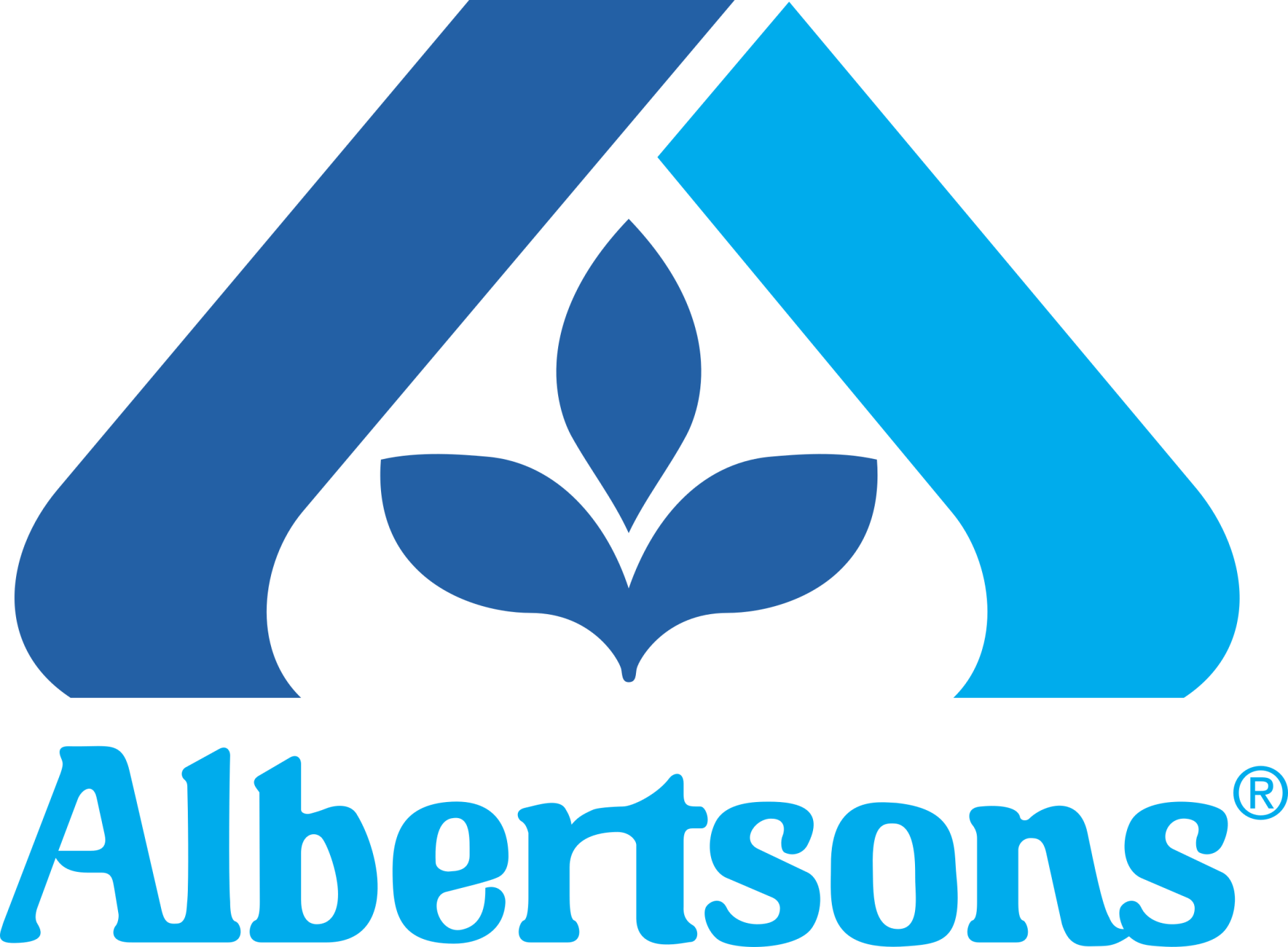 A blue albertsons logo with a plant in the middle