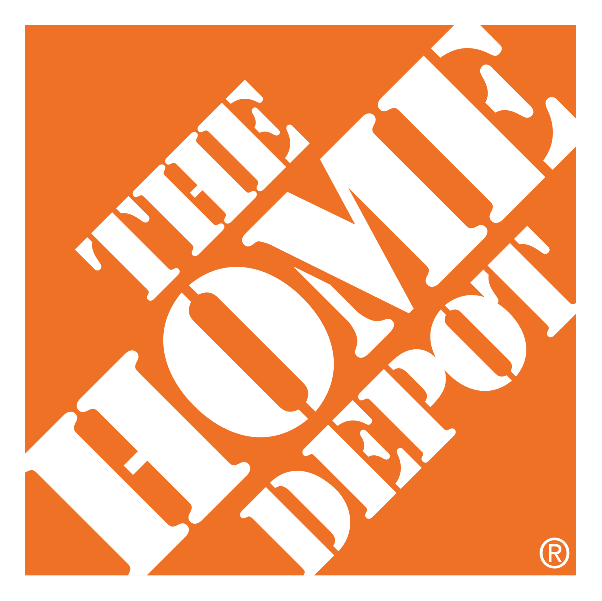 An orange and white logo for the home depot