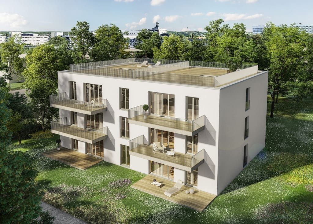 Visualisierung des Mehrfamilienhauses auf der Schnorrstrasse 74.
