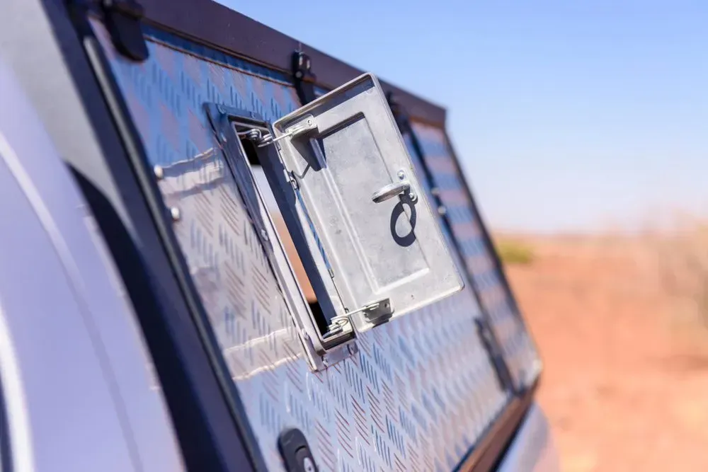 Silver Diamond-plate Truck Canopy With Open Access — Rod's Engineering & Lifetime Trailers in Bli Bli, QLD