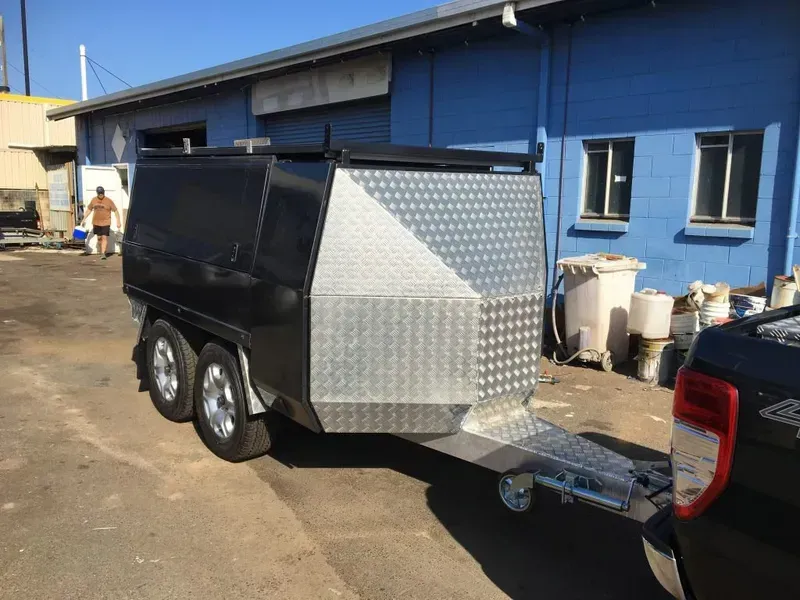Black Trailer With Silver Diamond Plate — Rod's Engineering & Lifetime Trailers in Bli Bli, QLD