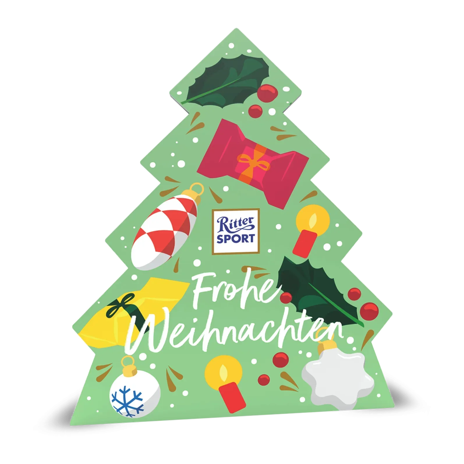 Grüner weihnachtliche Ritter Sport Geschenkverpackung als Weihnachtbaum