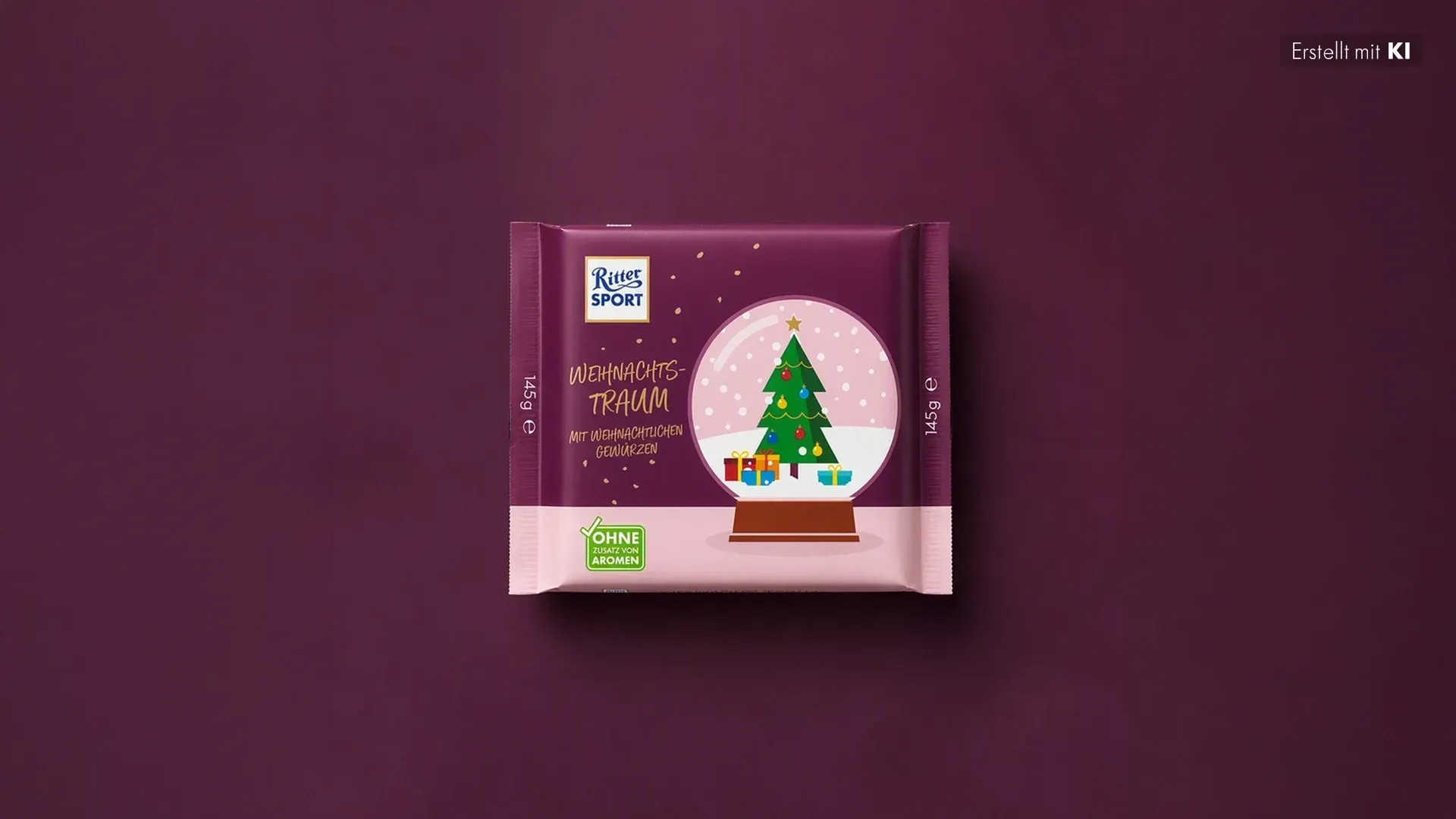 Grüne, pyramidenförmige Geschenkbox mit festlicher roter und goldener Dekoration auf dunkelgrünem Hintergrund. 
Bild wurde mithilfe von KI erstellt.