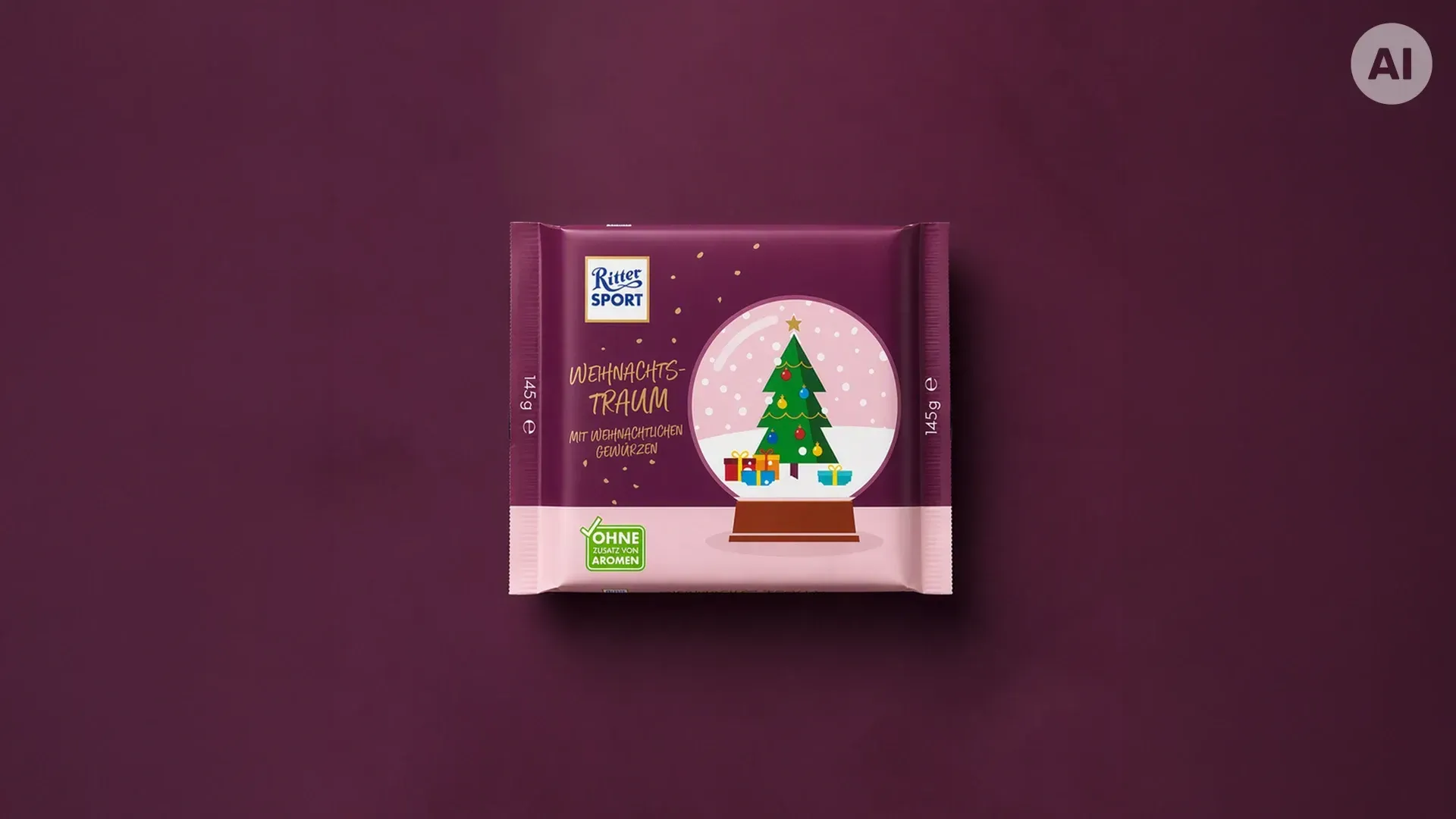 Grüne, pyramidenförmige Geschenkbox mit festlicher roter und goldener Dekoration auf dunkelgrünem Hintergrund. 
Bild wurde mithilfe von KI erstellt.
