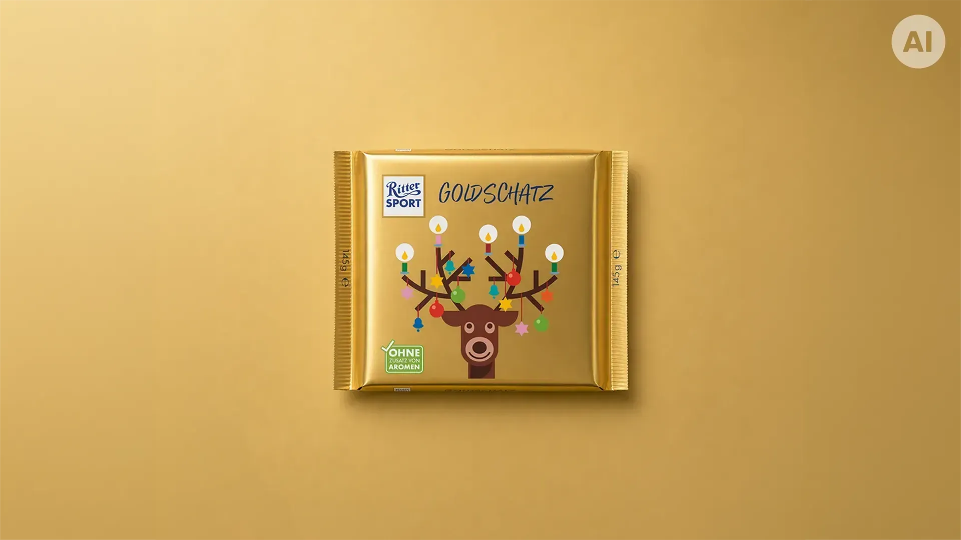 Grüne, pyramidenförmige Geschenkbox mit festlicher roter und goldener Dekoration auf dunkelgrünem Hintergrund. 
Bild wurde mithilfe von KI erstellt.