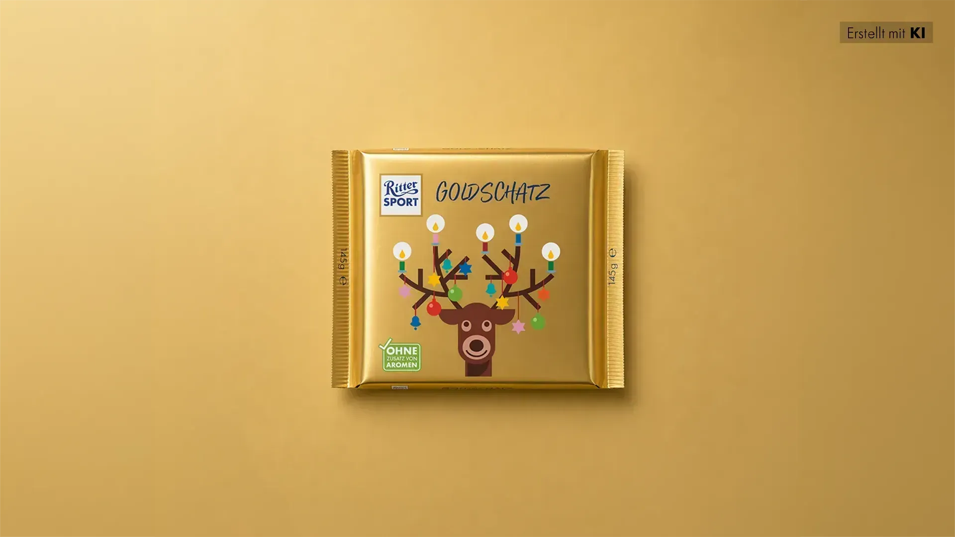 Grüne, pyramidenförmige Geschenkbox mit festlicher roter und goldener Dekoration auf dunkelgrünem Hintergrund. 
Bild wurde mithilfe von KI erstellt.