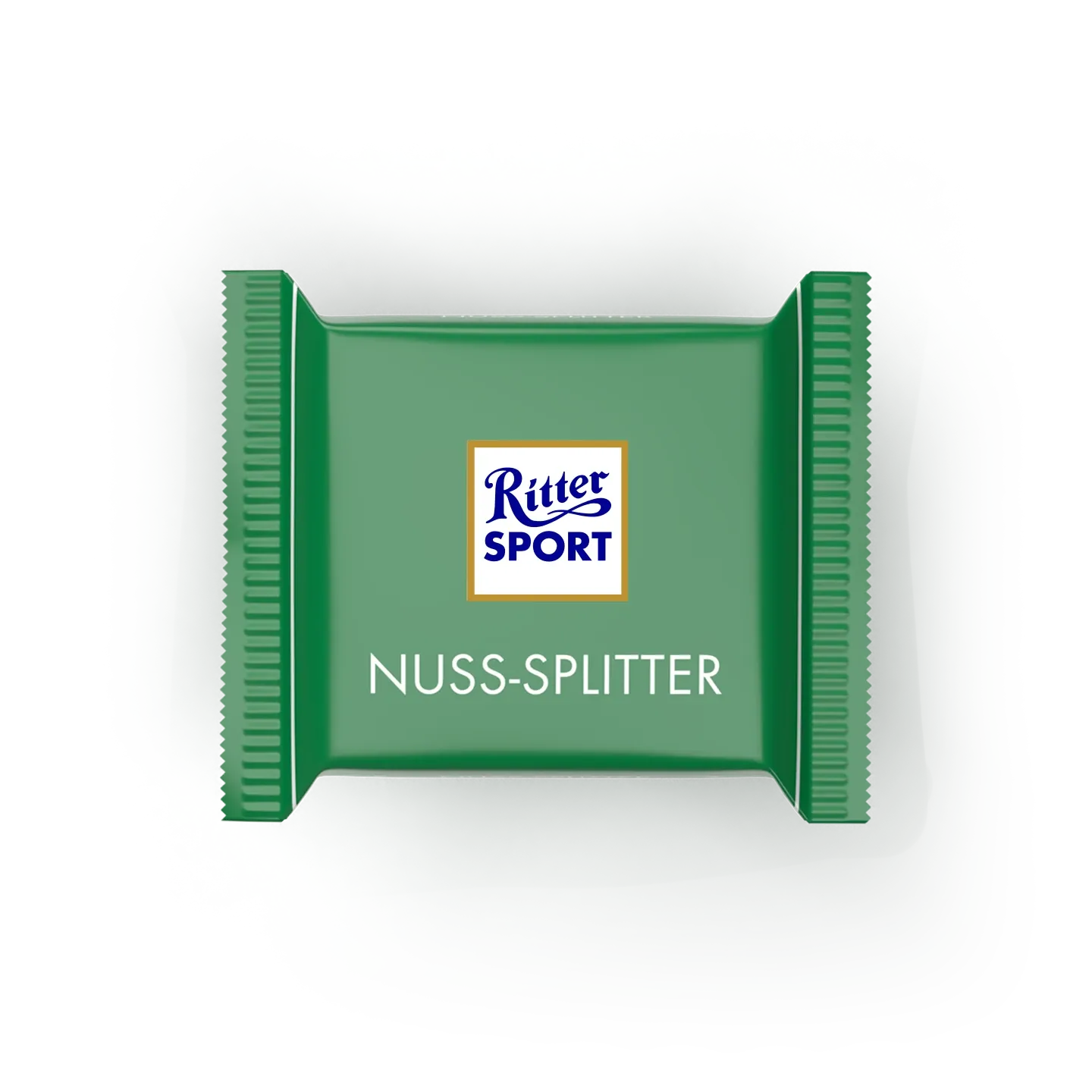Grüne Ritter Sport Nuss-Splitter Schokoladenriegelverpackung mit zentriertem Logo und weißem Text