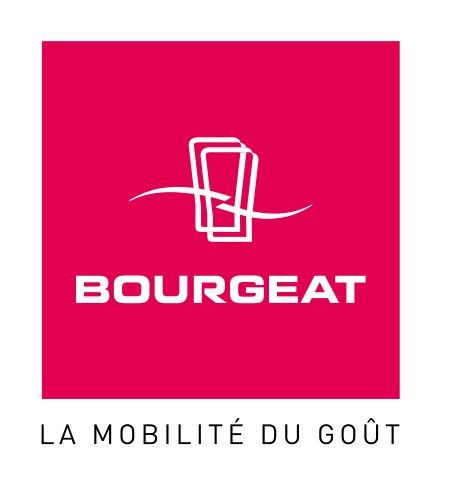 Un logo pour bourgeat la mobilité du goût sur fond rose.