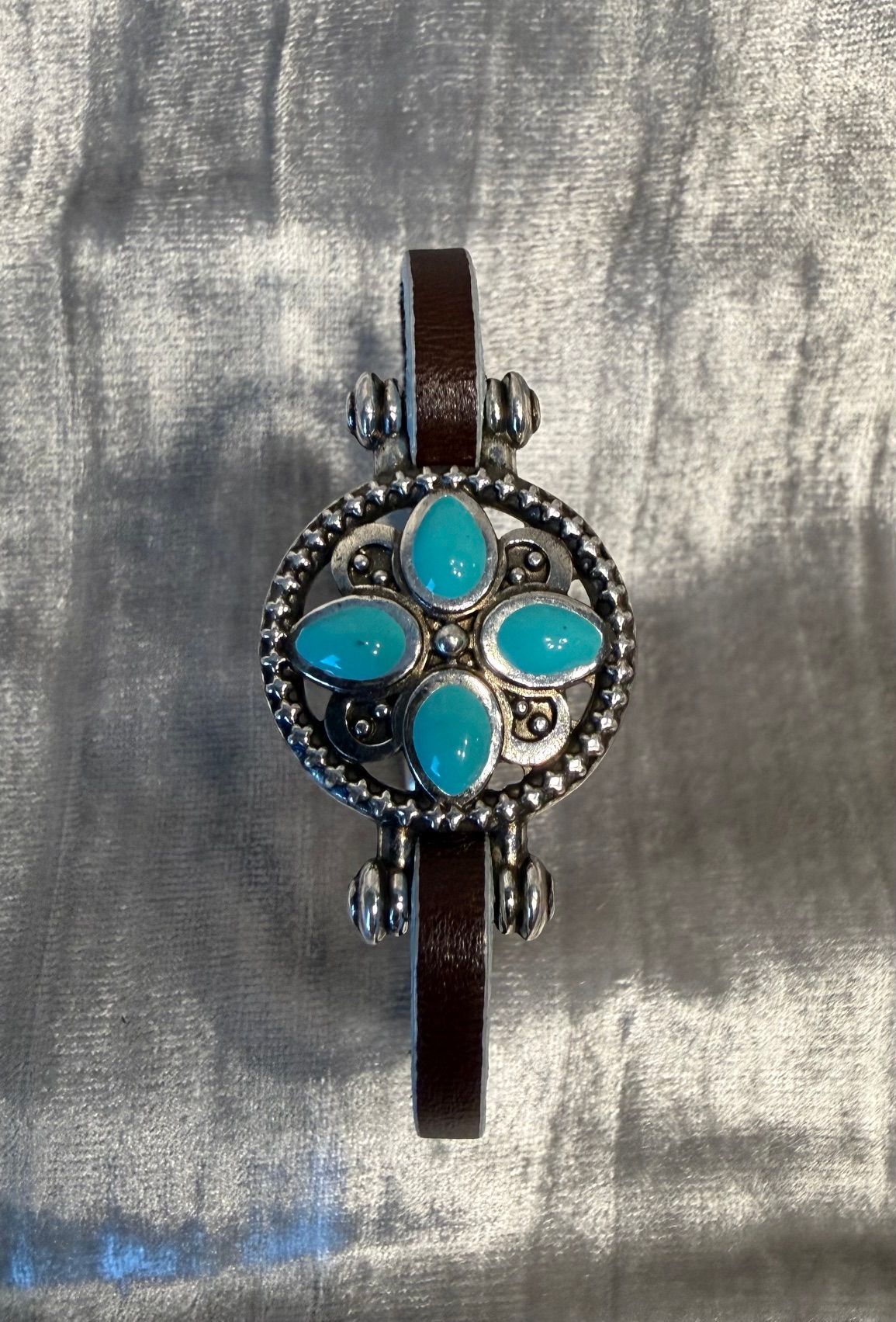 5mm brown leather bracelet featuring turquoise accent slide