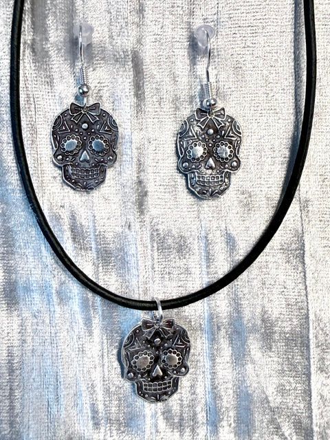 Willie G Skull style with Bow - Sterling Silver Jewelry set
