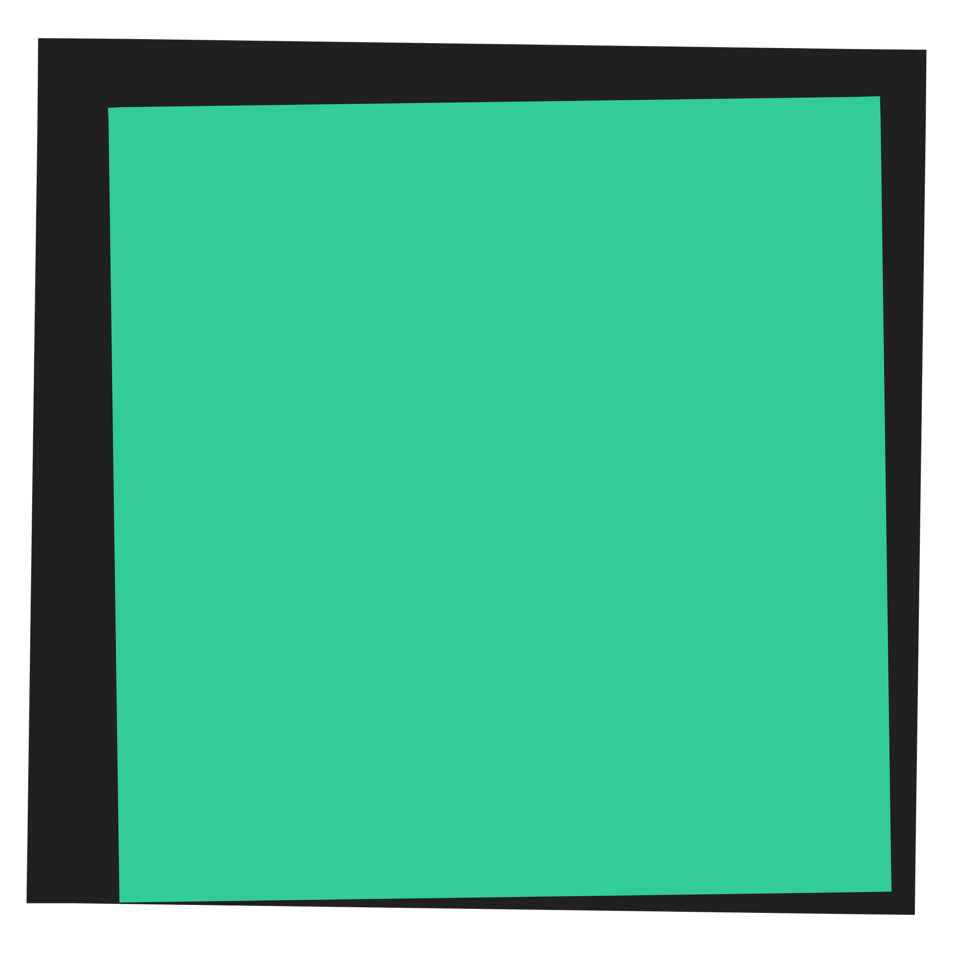 A green square with a black border on a white background.