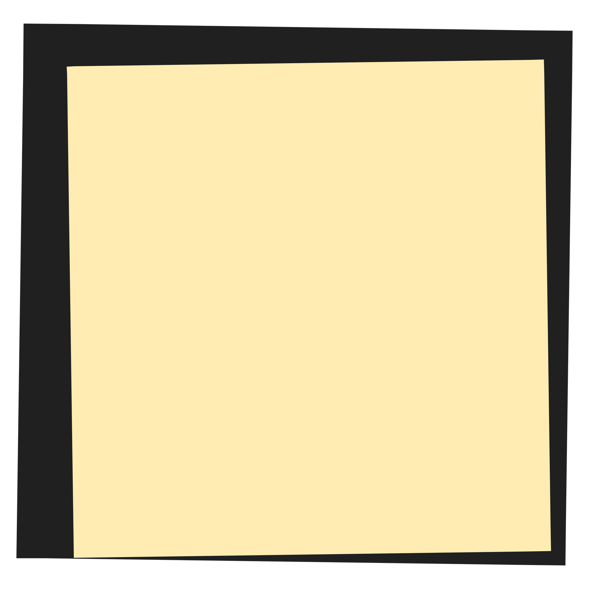 A yellow sticky note with a black frame on a white background.