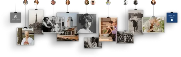 Hanging photo collage of framed black-and-white and color city and travel scenes on a white wall