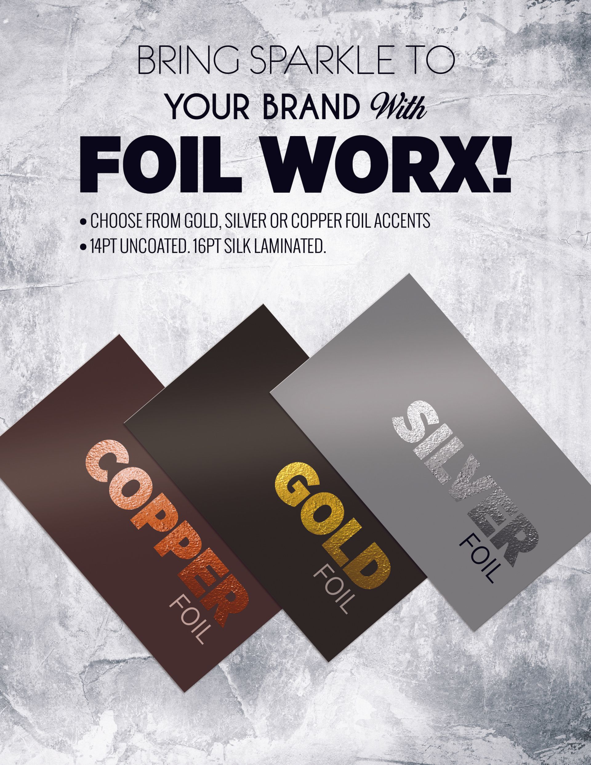 A poster that says bring sparkle to your brand with foil worx
