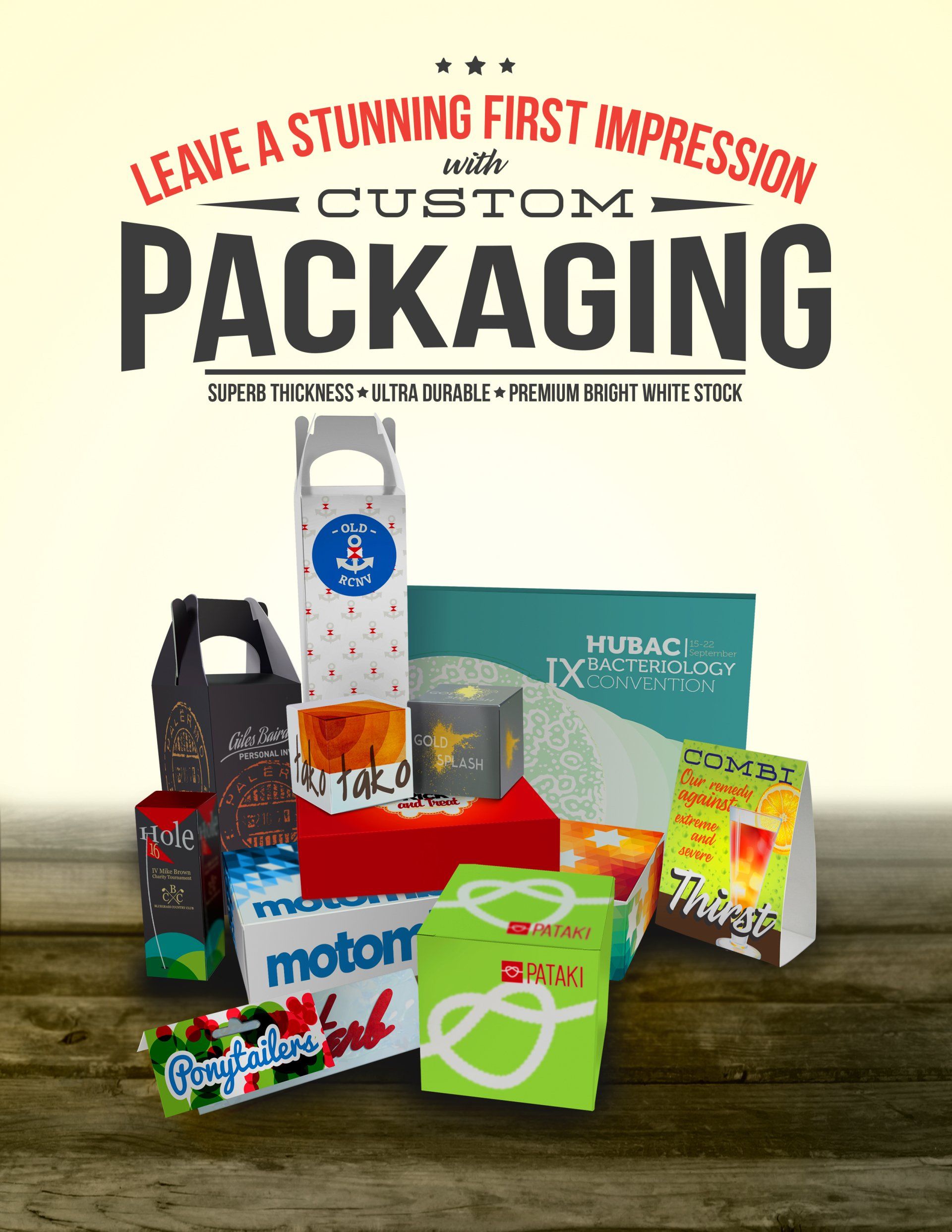 A poster that says leave a stunning first impression custom packaging