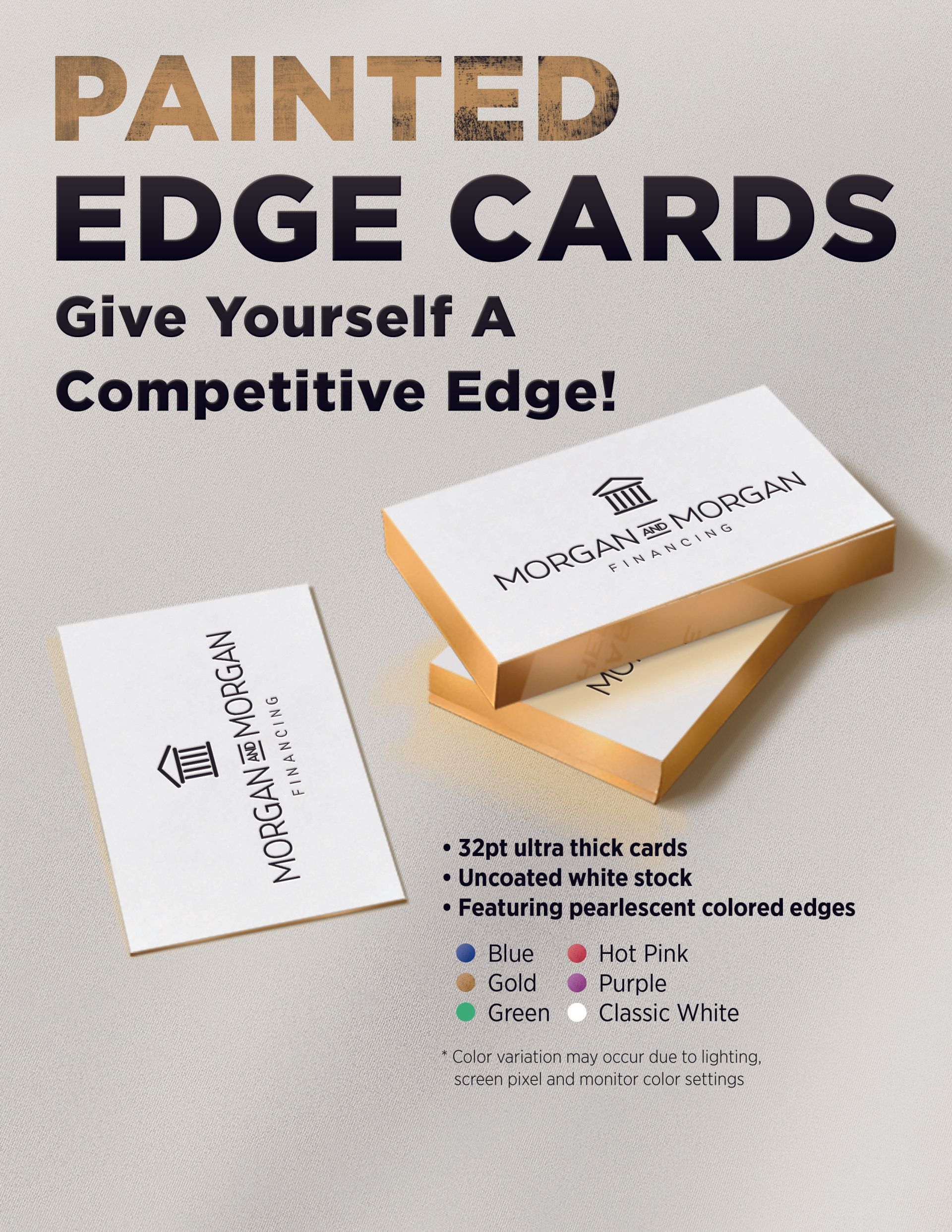 A poster that says painted edge cards give yourself a competitive edge