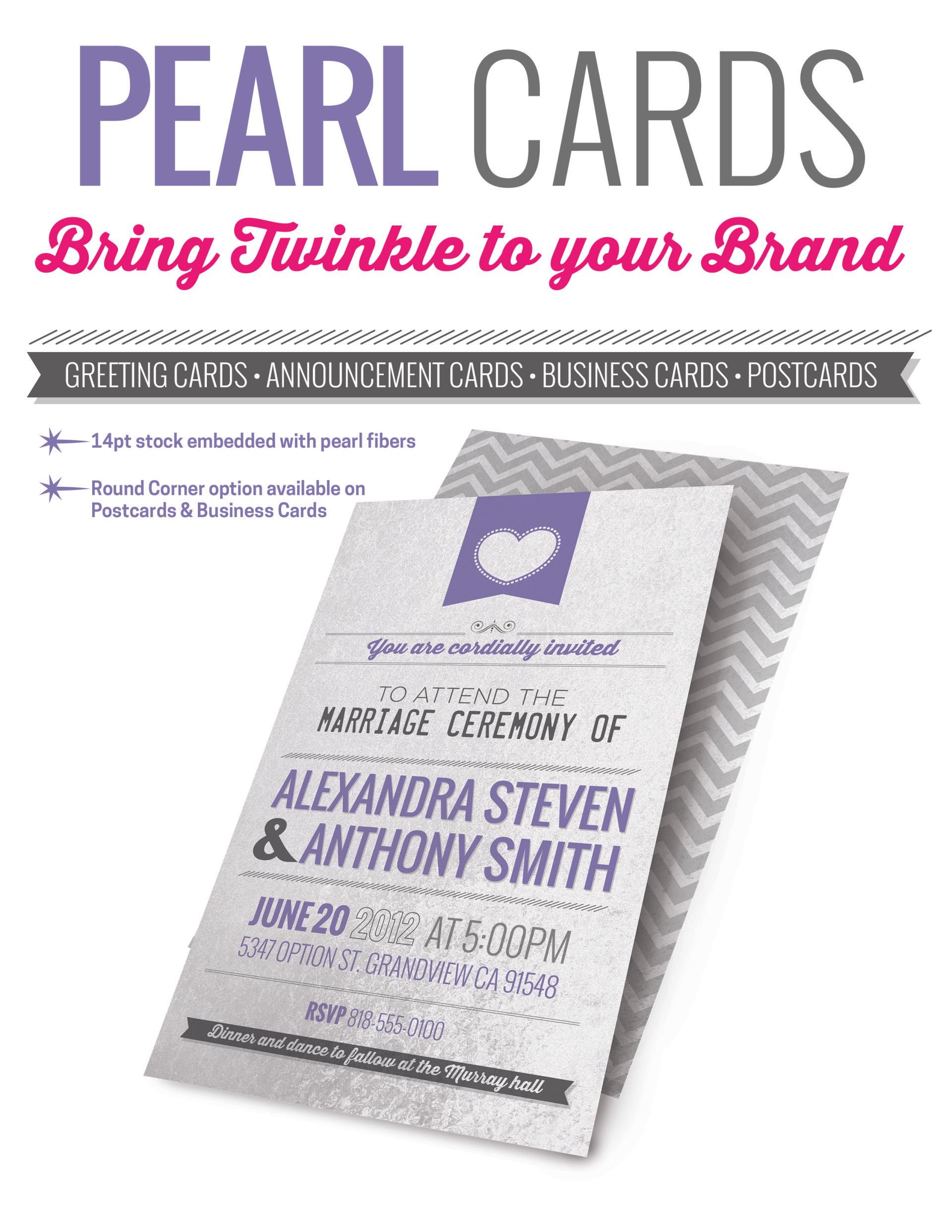 Pearl cards bring twinkle to your brand with a wedding invitation