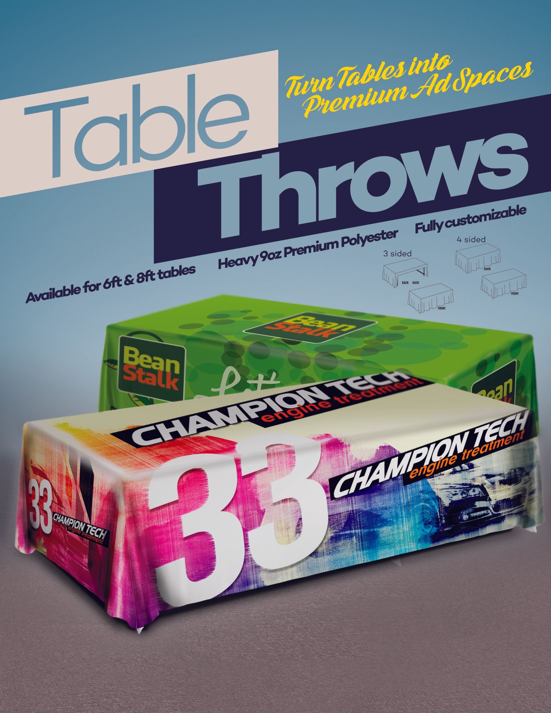 A poster that says table throws on it