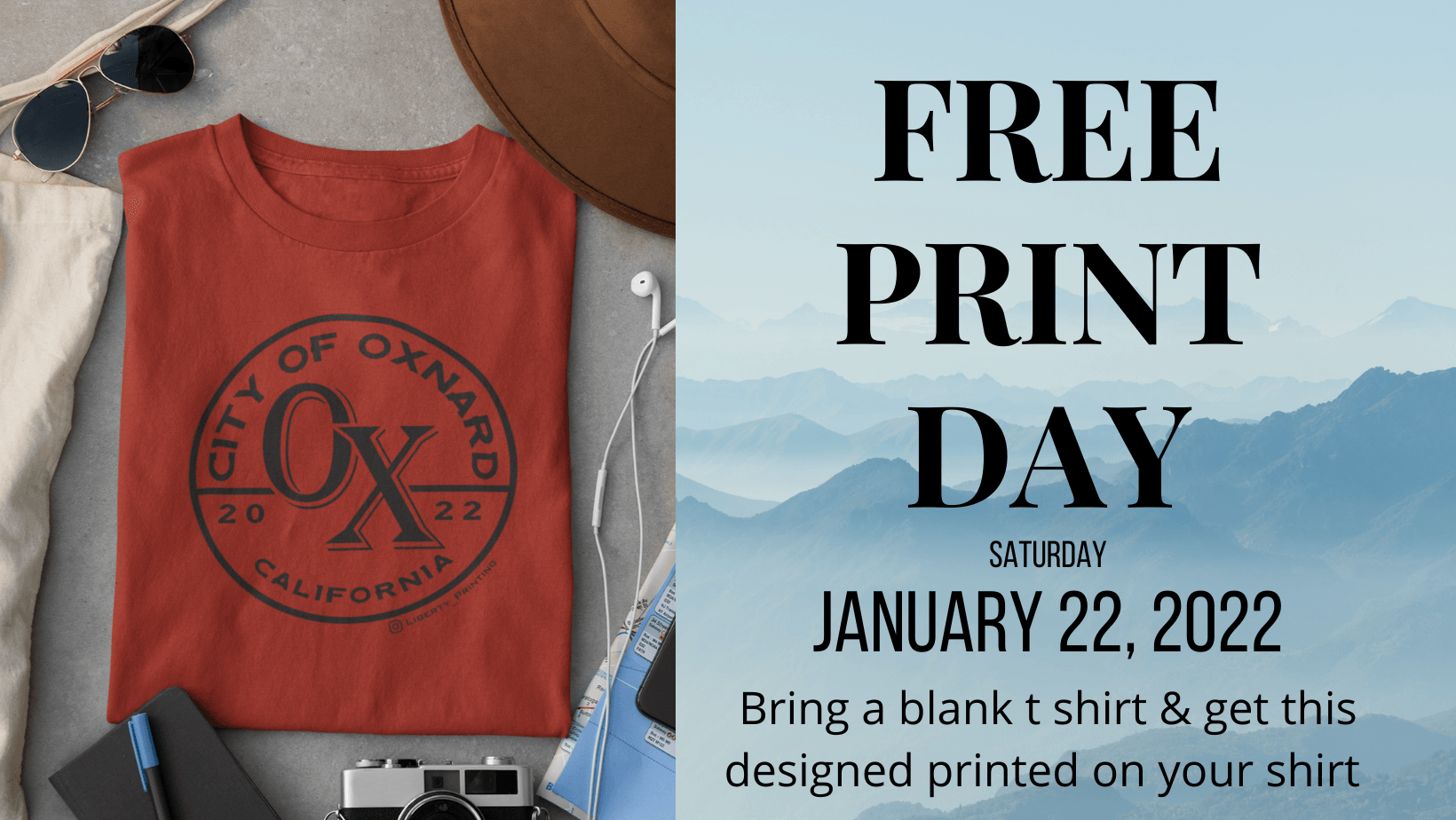 A free print day is being held on january 22 , 2022.