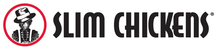 The Slim Chickens logo, featuring a stylized chicken wearing a hat inside a red circle next to the black brand name.