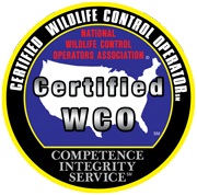a certified wildlife control operator badge with a map of the united states on it .