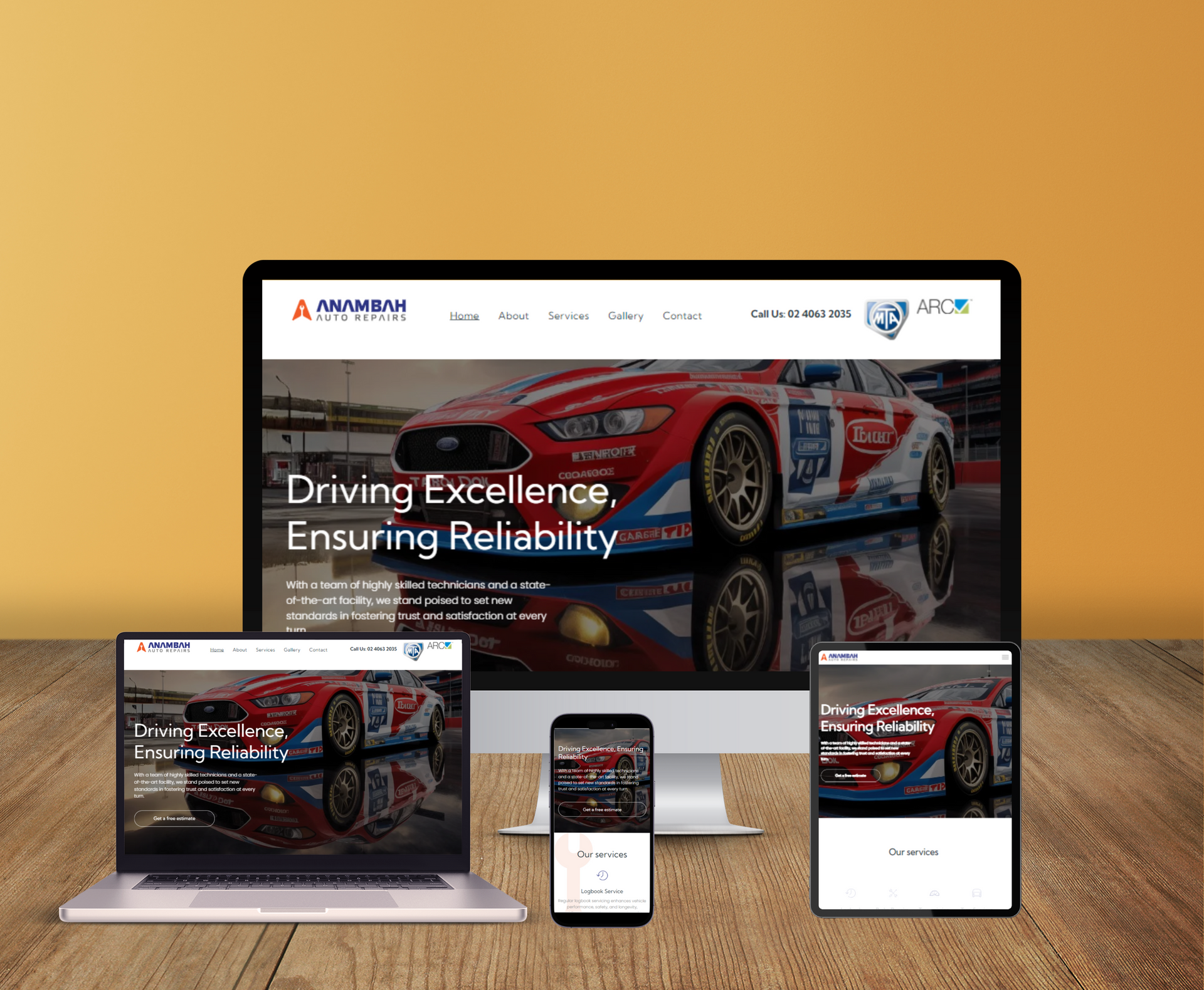 Anambah Auto Repair website design displayed in a desktop browser mockup.