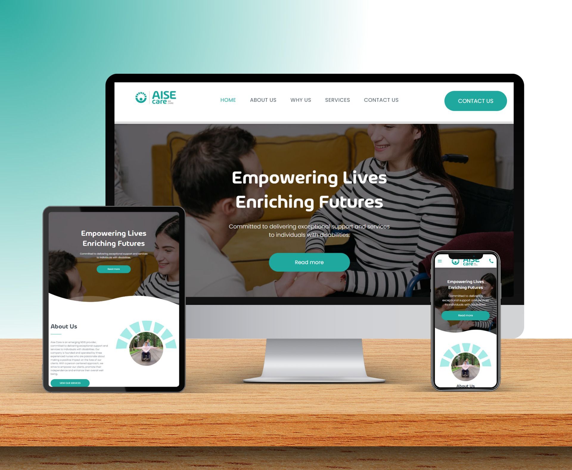 Aise Care website design displayed in a desktop browser mockup