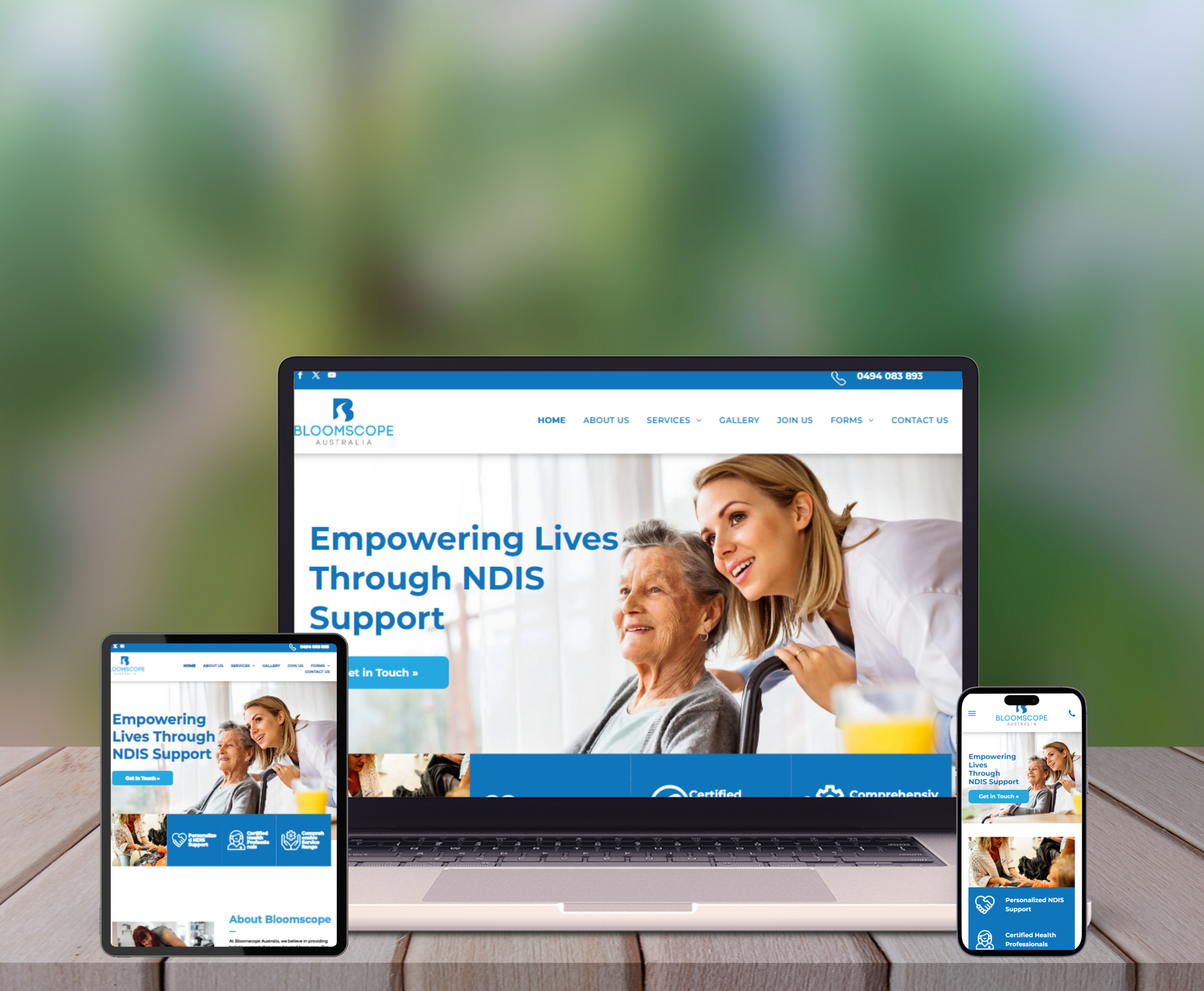 Bloomscope website design displayed in a desktop browser mockup.