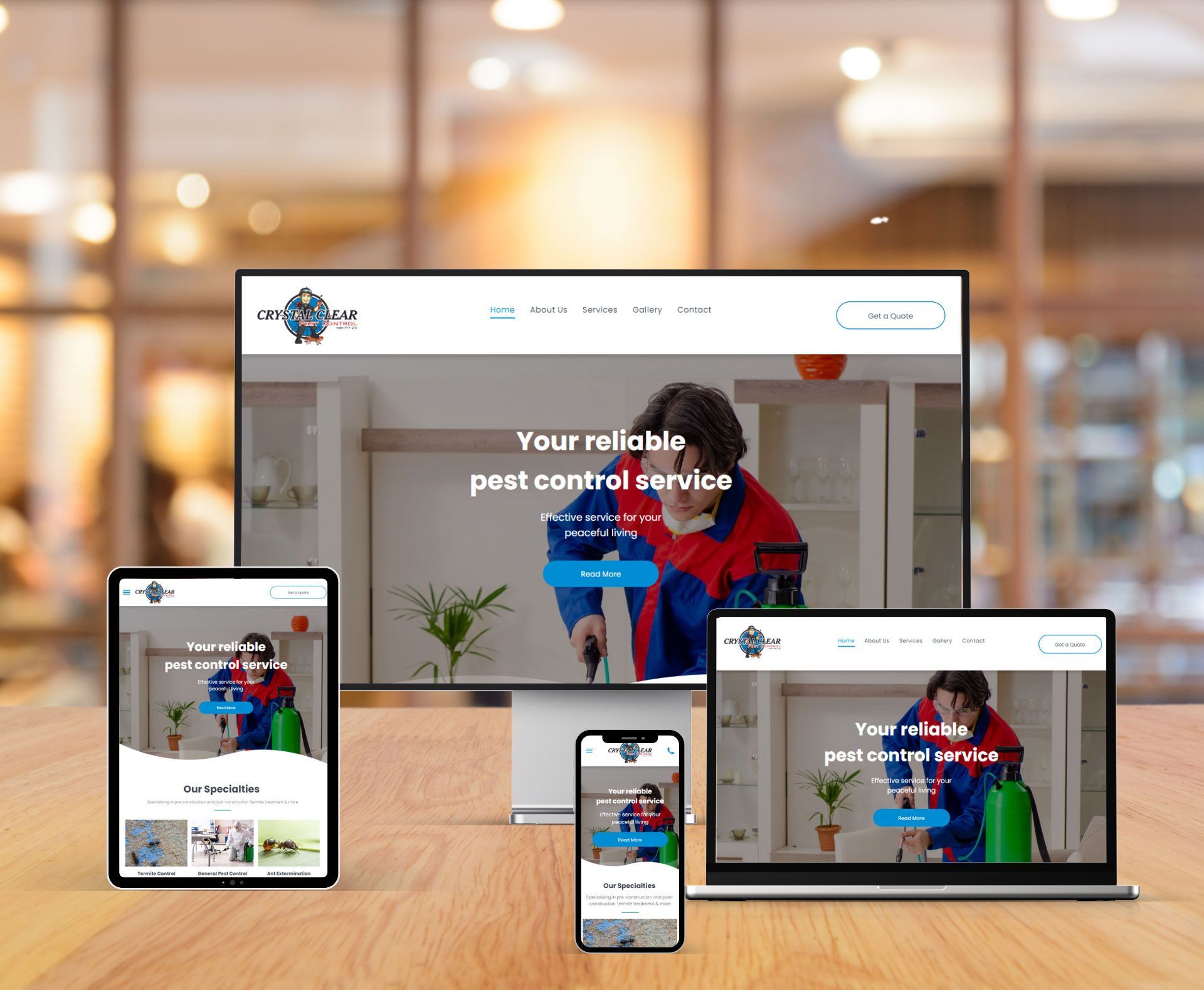 Crystal Clear Pest website design displayed in a desktop browser mockup