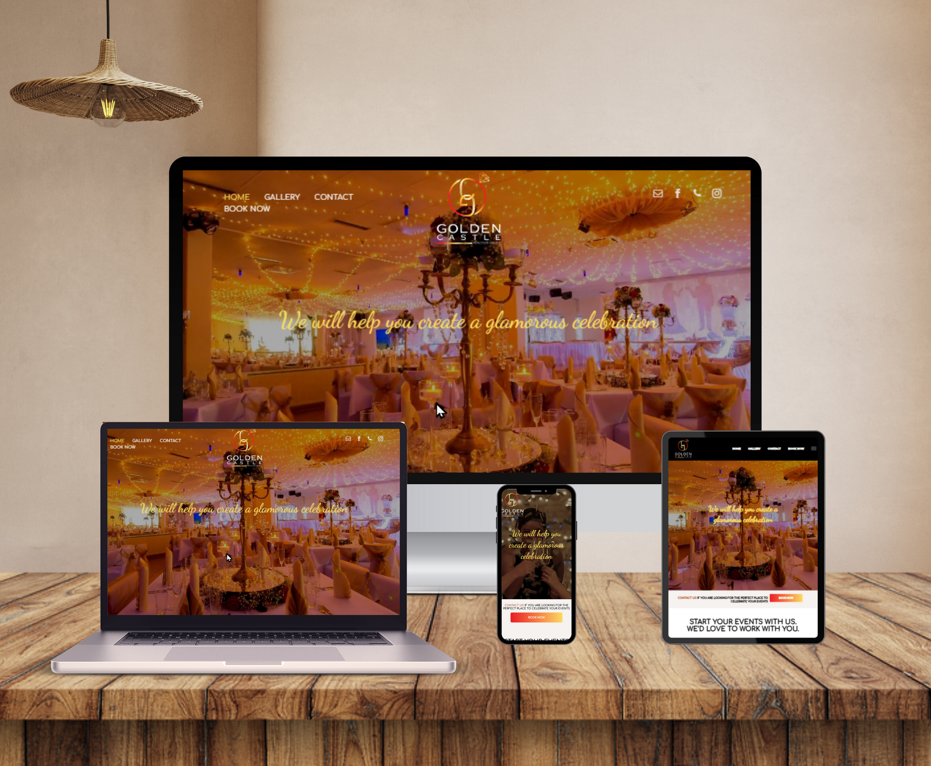 Golden Castle website design displayed in a desktop browser mockup