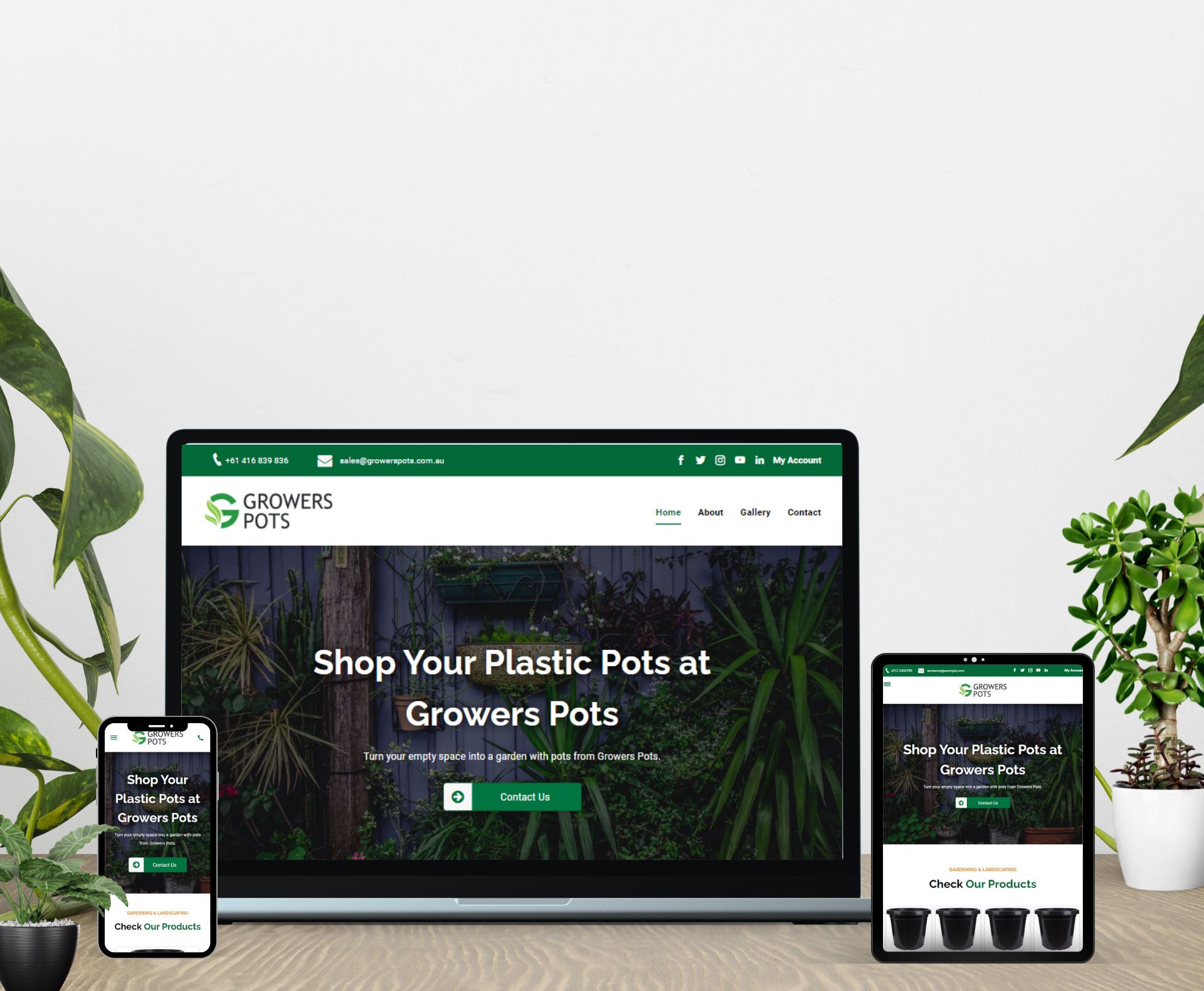 Growers Pots website design displayed in a desktop browser mockup
