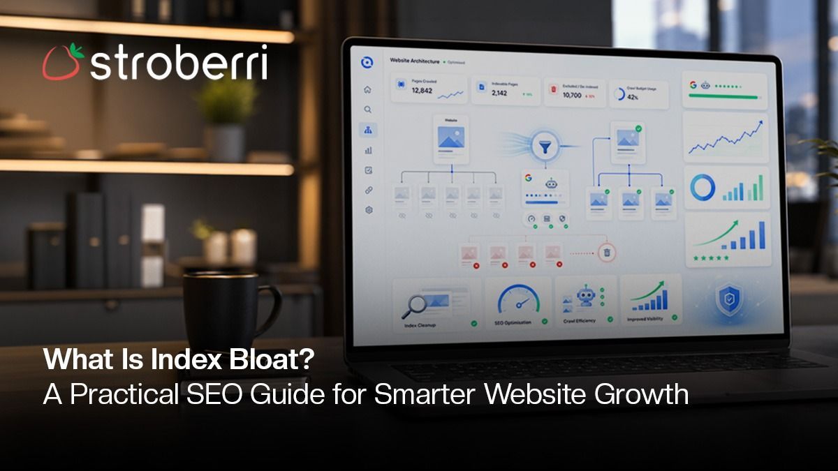 Index bloat SEO guide showing website pages being streamlined for better search engine performance.