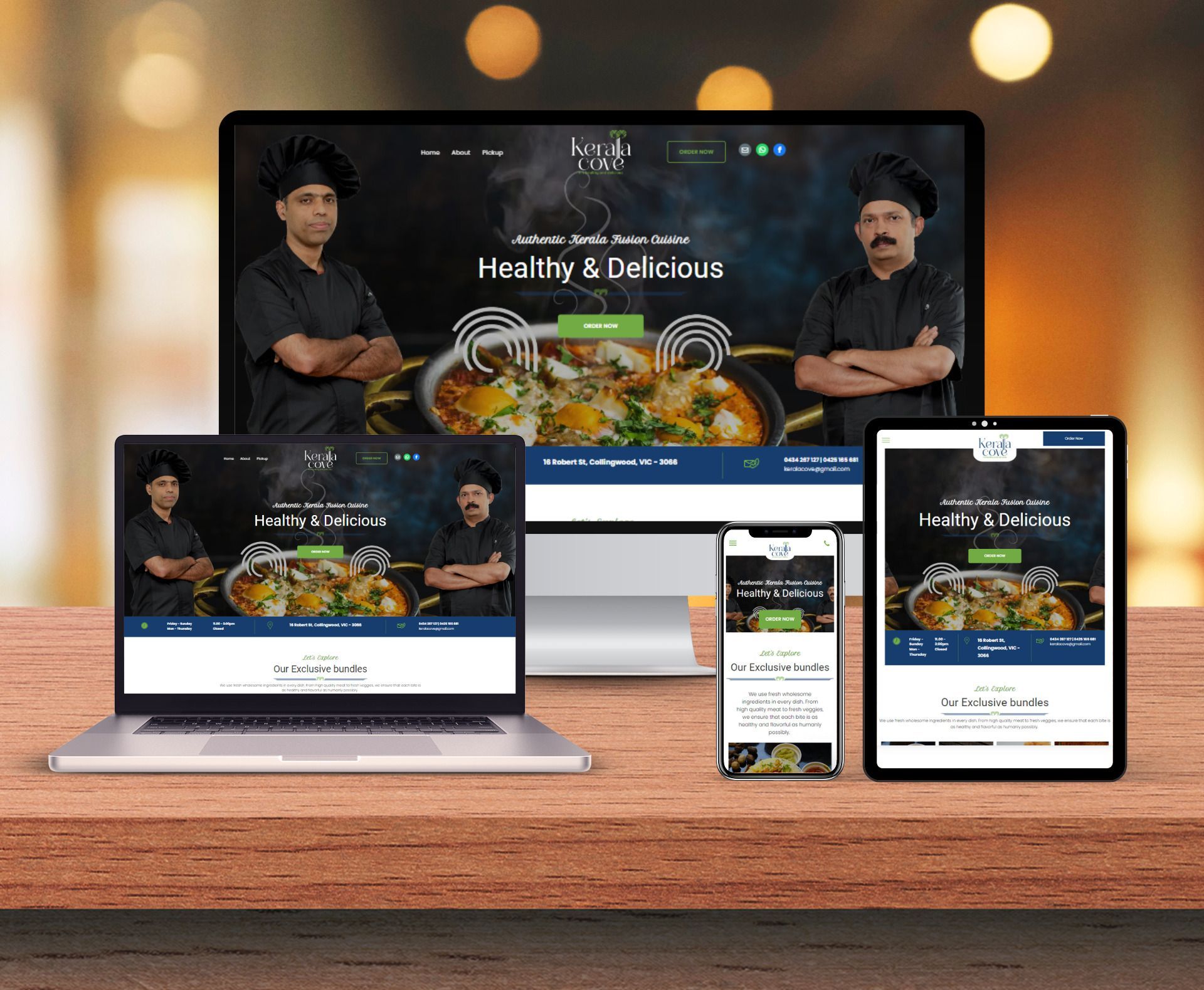 Kerala Cove website design displayed in a desktop browser mockup