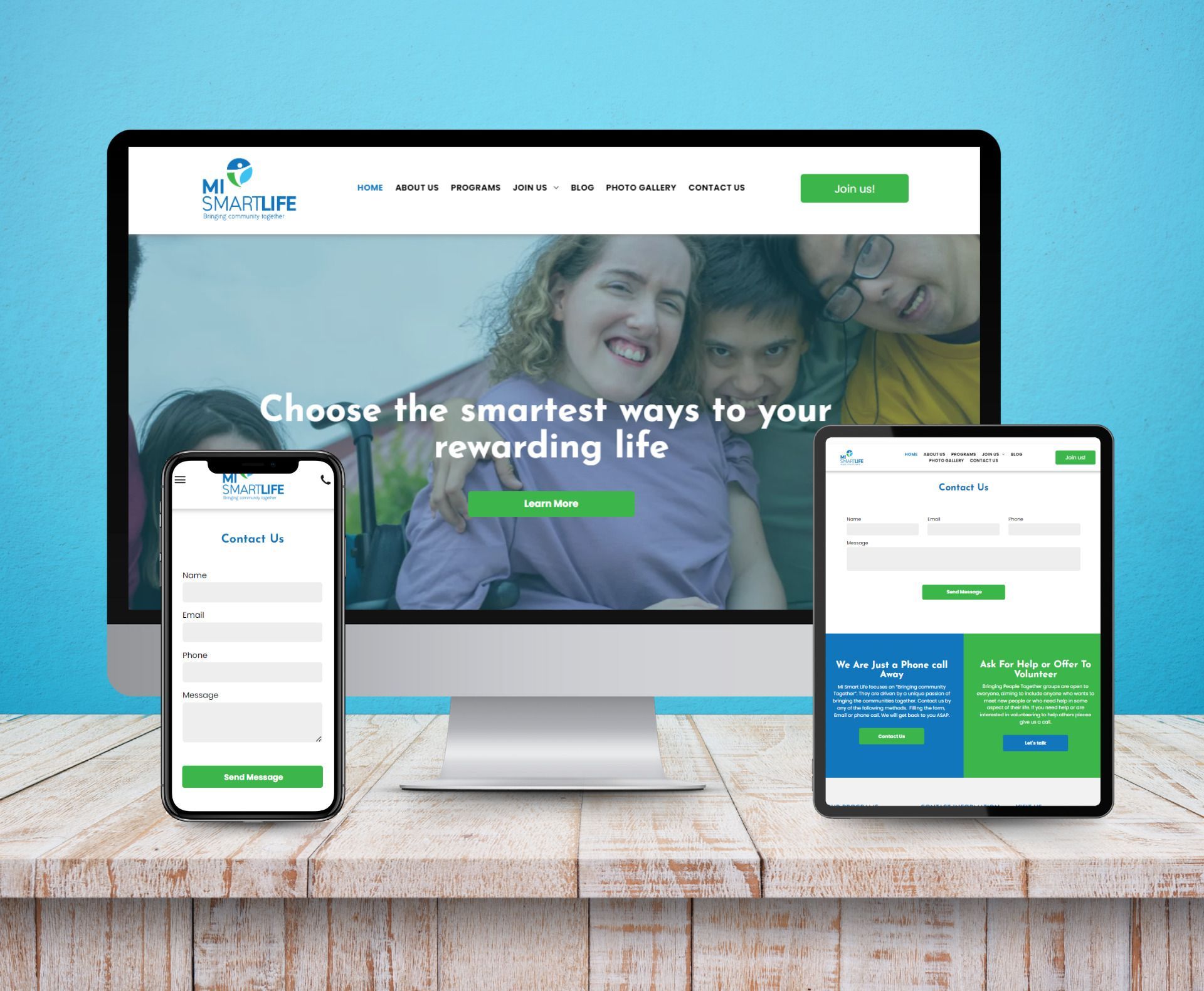 MI Smart Life website design displayed in a desktop browser mockup