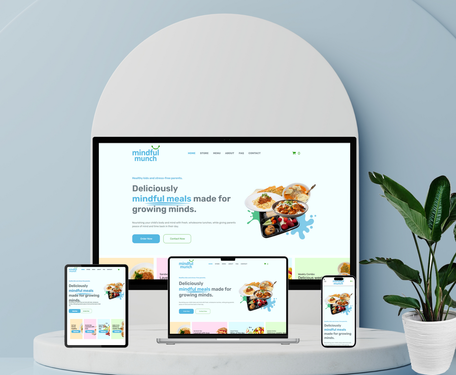 Mindful Munch website design displayed in a desktop browser mockup.