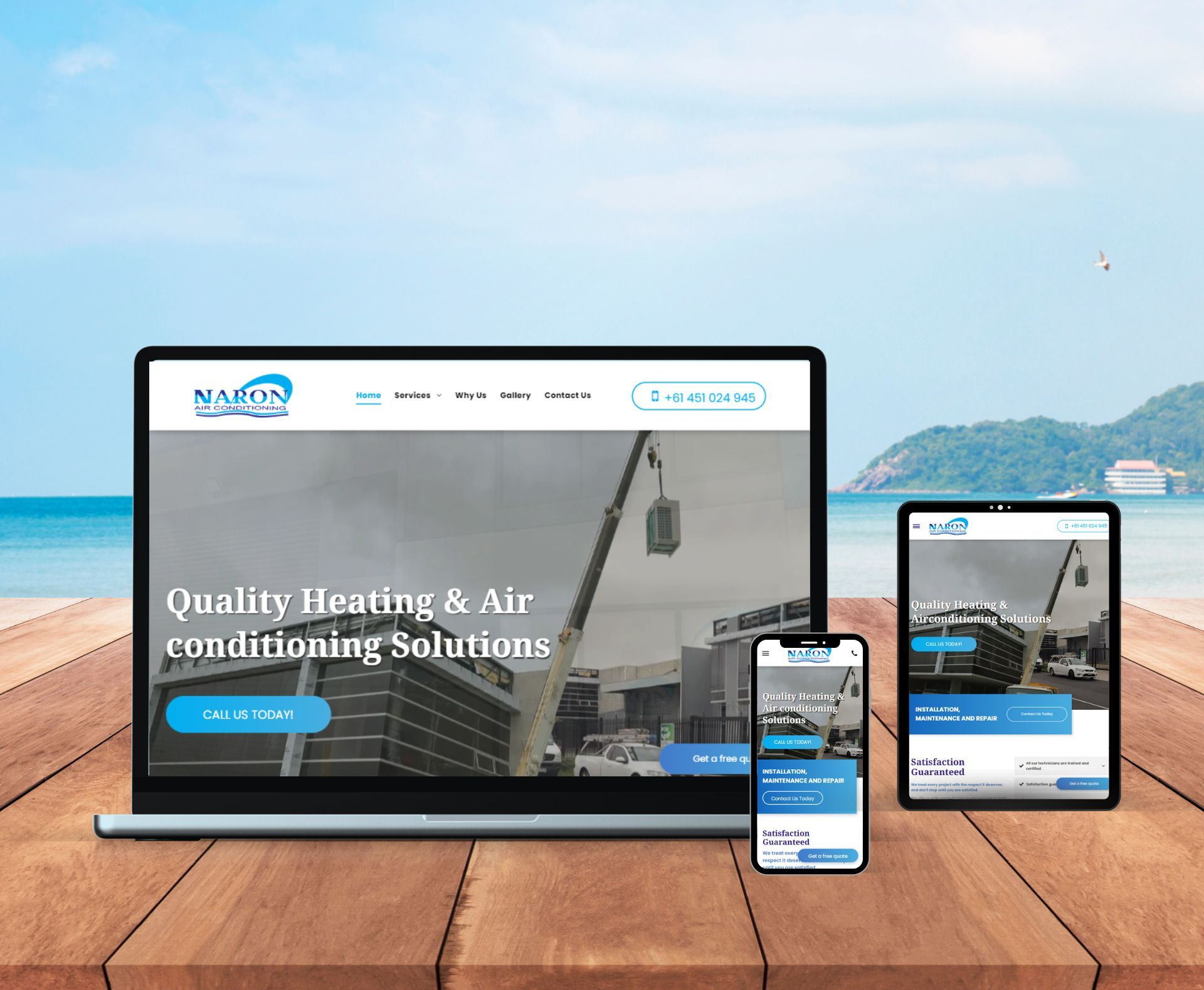 Naron Air website design displayed in a desktop browser mockup