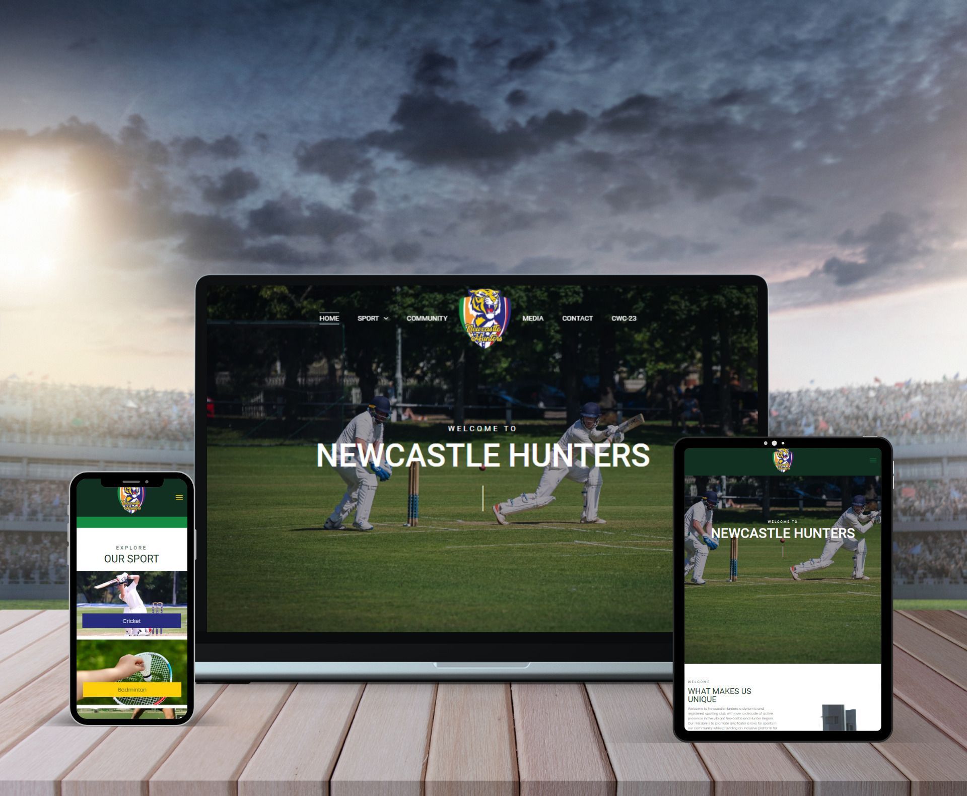 Newcastle Hunters website design displayed in a desktop browser mockup