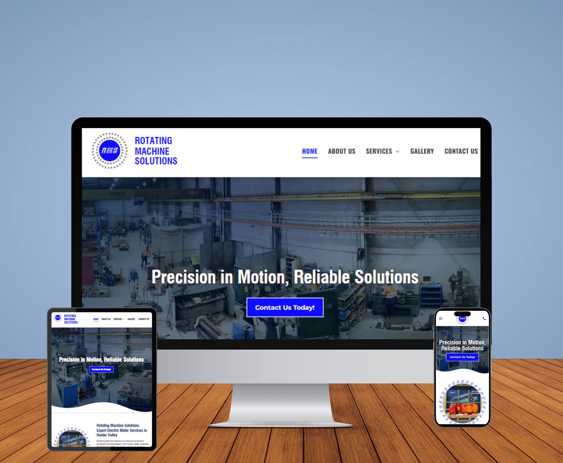 RMS website design displayed in a desktop browser mockup.