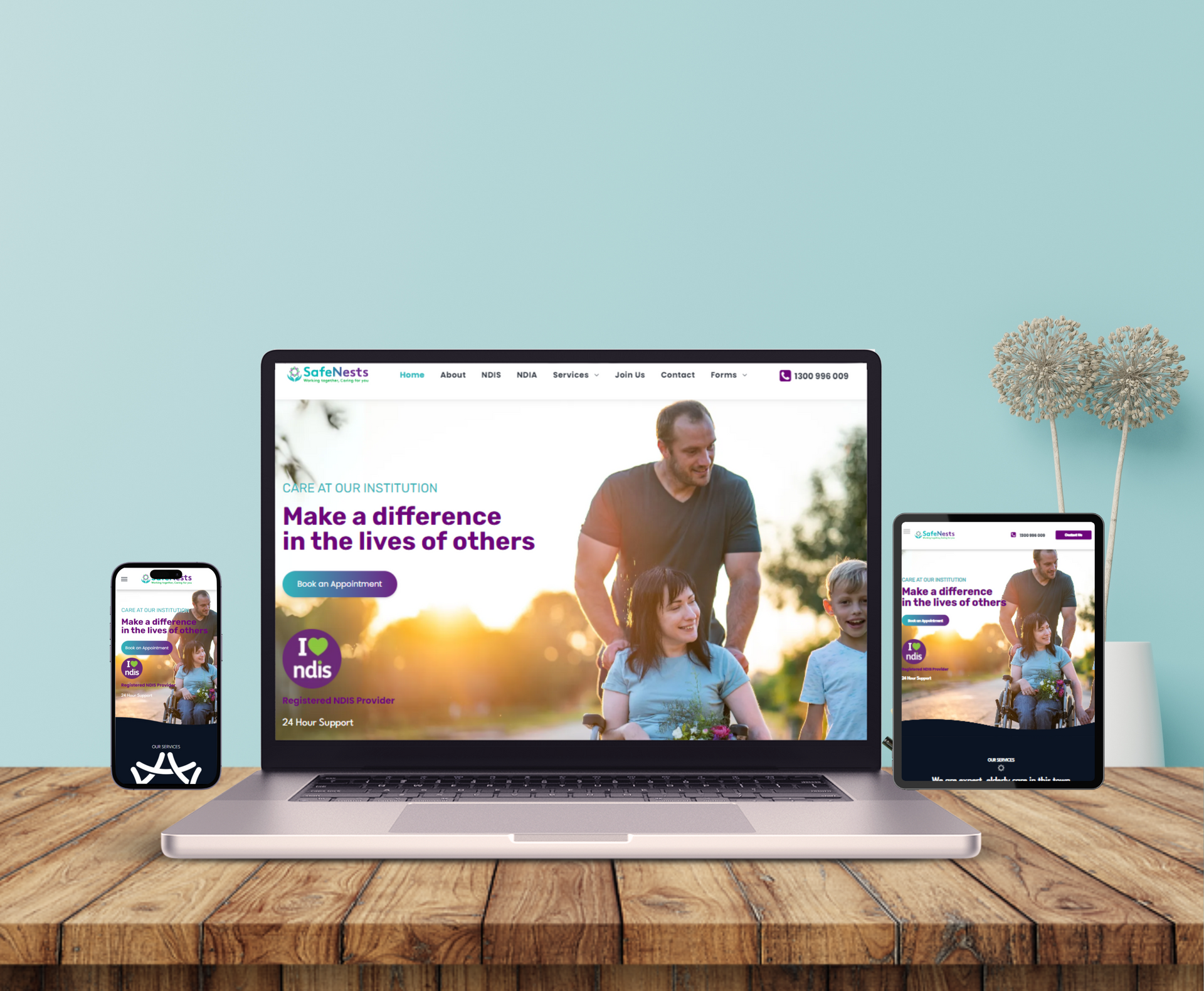 SafeNest website design displayed in a desktop browser mockup.