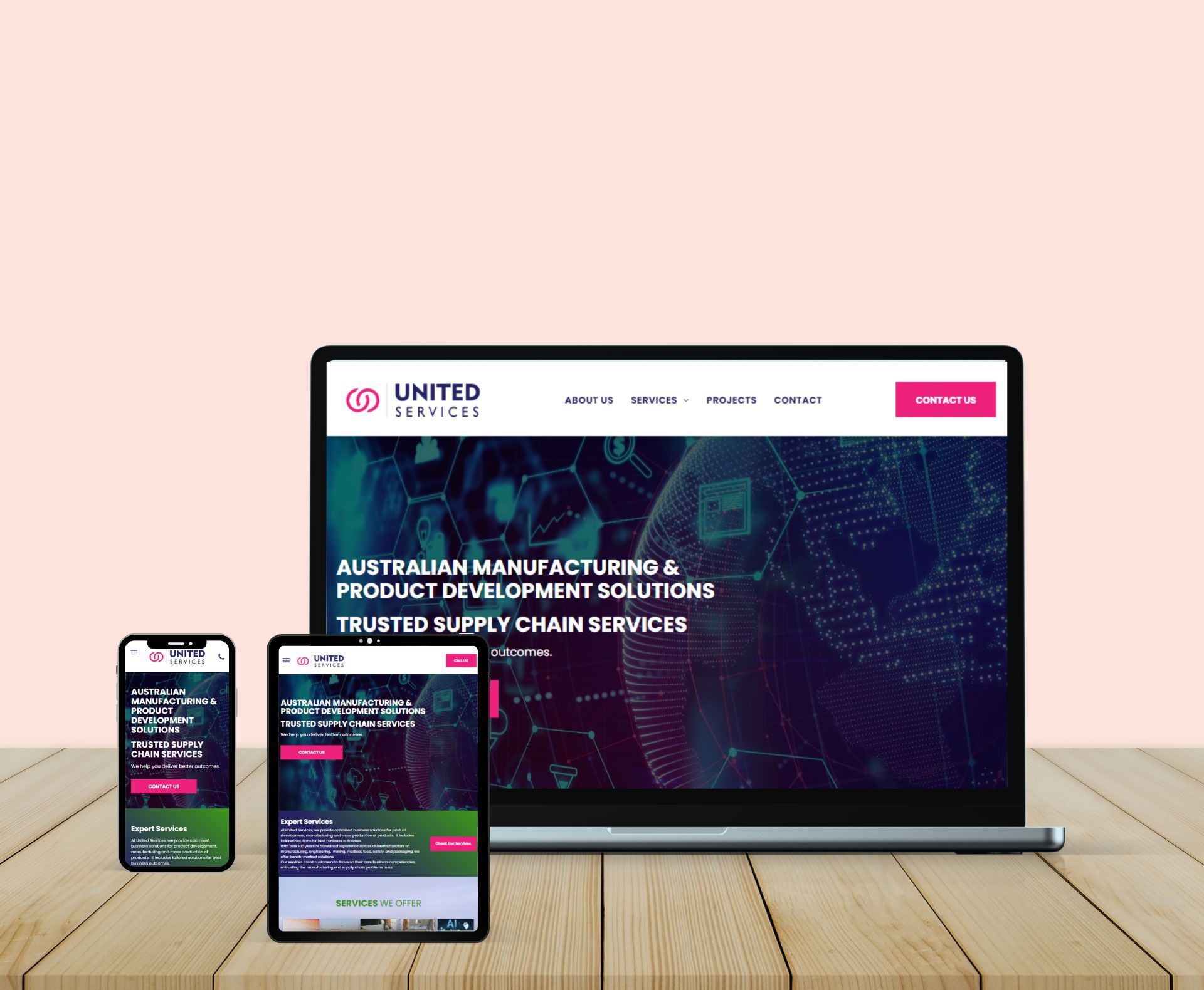 United Services website design displayed in a desktop browser mockup