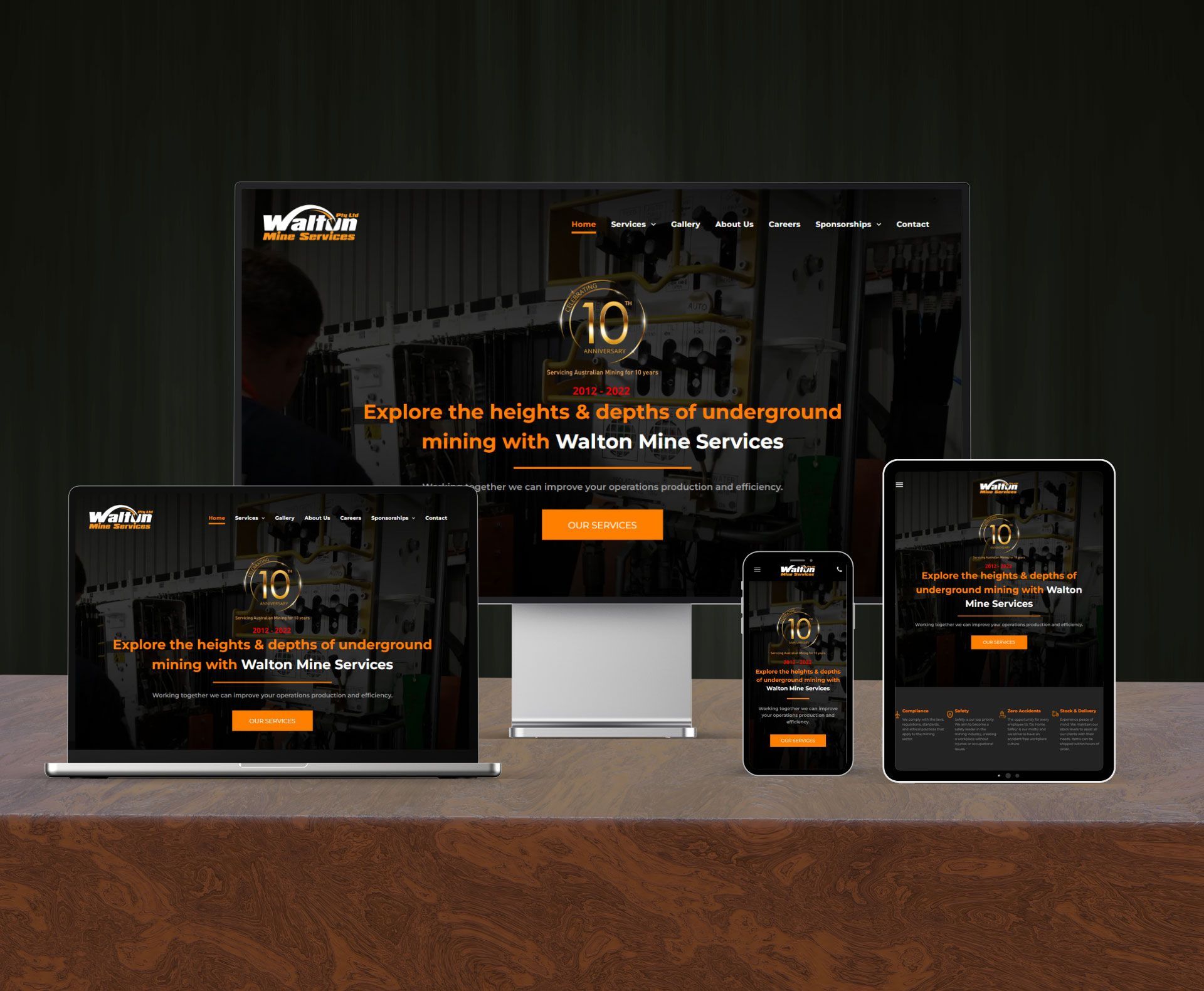 Walton Mine Services website design displayed in a desktop browser mockup